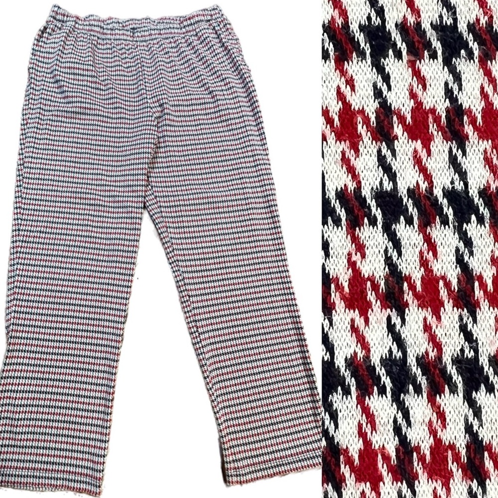 Lands End houndstooth plaid check elastic waist pants cotton knit stretch